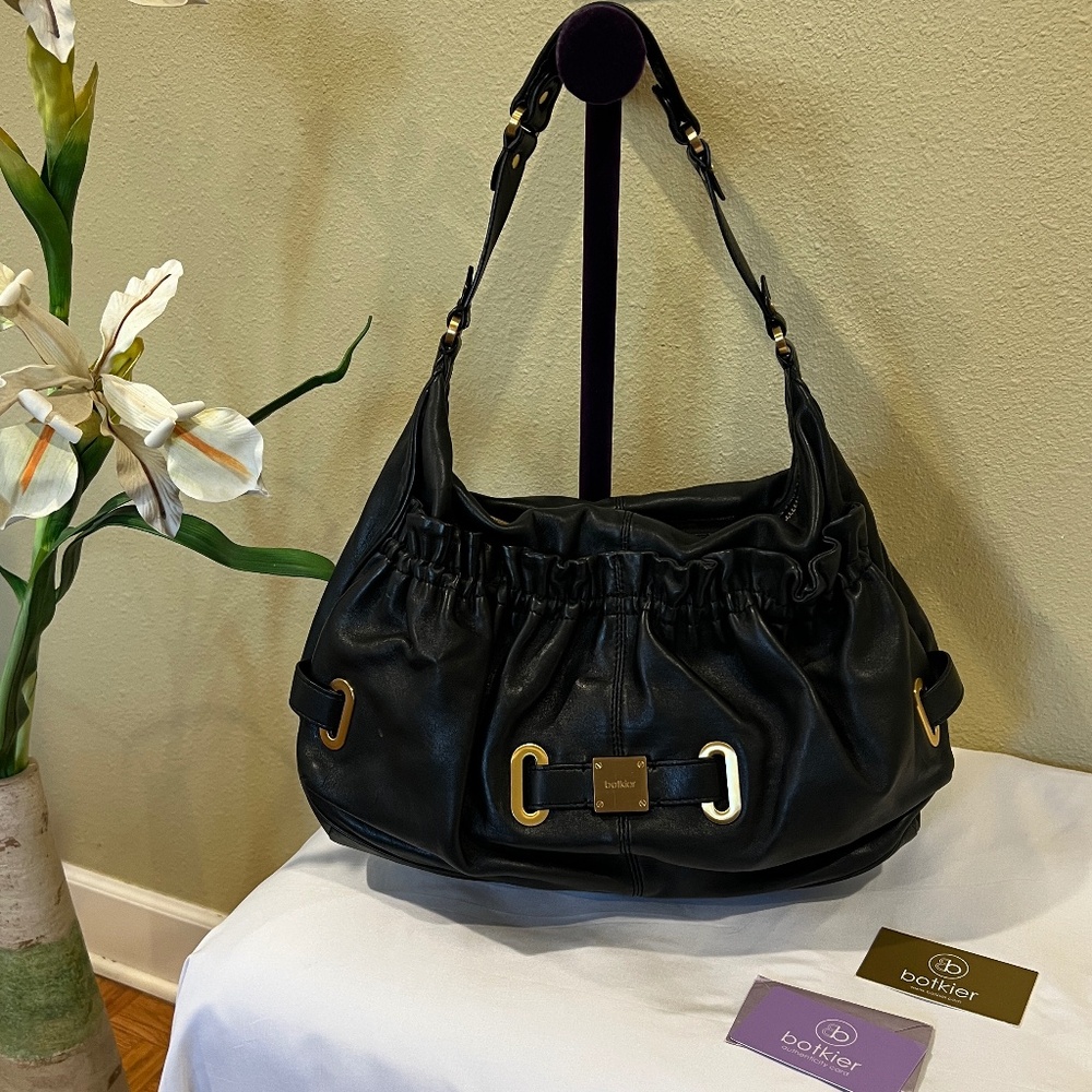 Botkier Black Leather Gold Hardware Satchel Hobo Shoulder Bag